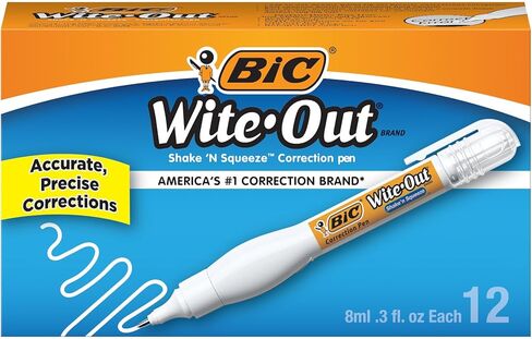 قلم تصحيح العلامة التجارية Wite-Out من BIC، سائل 8 مل، عبوة واحدة من الأقلام البيضاء، قلم سريع ونظيف وسهل الاستخدام لمستلزمات المكتب أو المدرسة in Saudi Arabia