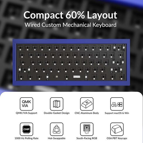 Keychron Q4 Wired Custom Mechanical Keyboard Full Aluminum Barebone Version, Hot-Swappable 60% Layout, Double-Gasket DIY Kit, QMK/VIA Programmable Macro Compatible with Mac Windows Linux - Blue in Kuwait