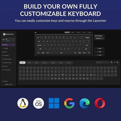 Keychron Q4 Wired Custom Mechanical Keyboard Full Aluminum Barebone Version, Hot-Swappable 60% Layout, Double-Gasket DIY Kit, QMK/VIA Programmable Macro Compatible with Mac Windows Linux - Blue in Kuwait