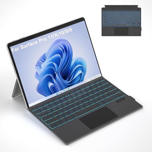 لوحة مفاتيح Surface Pro 11/10/X/9/8، لوحة مفاتيح مغناطيسية لاسلكية تعمل بالبلوتوث مع إضاءة خلفية بـ 7 ألوان، لوحة تتبع متعددة اللمس، بطارية قابلة لإعادة الشحن in Kuwait