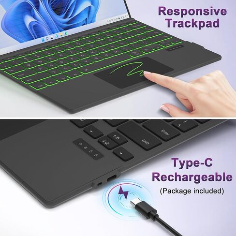 لوحة مفاتيح Surface Pro 11/10/X/9/8، لوحة مفاتيح مغناطيسية لاسلكية تعمل بالبلوتوث مع إضاءة خلفية بـ 7 ألوان، لوحة تتبع متعددة اللمس، بطارية قابلة لإعادة الشحن in Kuwait