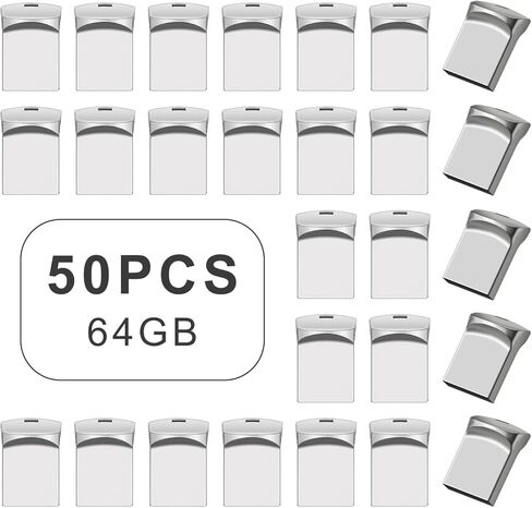 مجموعة كبيرة من 50 حزمة من محركات أقراص فلاش USB صغيرة الحجم سعة 64 جيجابايت، محركات أقراص فائقة الإبهام، محرك أقراص USB، عصا ذاكرة USB، شعار OEM، تخزين USB (فضي - 50 حزمة، 64 جيجابايت) in Kuwait
