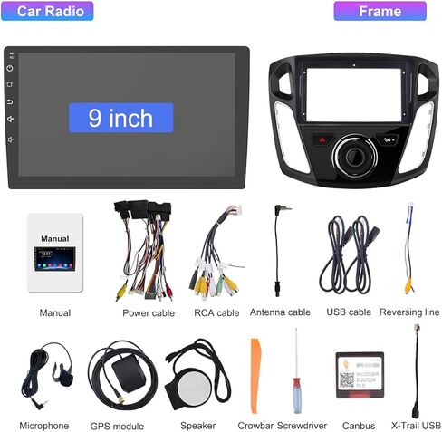 راديو سيارة Android 13 لسيارة Ford Focus 2012-2017، نظام ملاحة GPS مقاس 9 بوصات مدمج في CarPlay اللاسلكي Android Auto Bluetooth WiFi SWC Head Unit Auto FM/AM DSP Wireless Update [2G+64G] in Kuwait