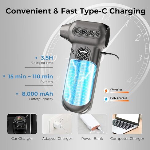 Rosewill Electric Air Duster - 130,000 RPM Super Power Cordless Compressed with Turbo Mode, 4-Gear Adjustable Mini Blower with Fast Charging, Inflation and Suction, Dust Blower for Computer, Keyboard in Kuwait