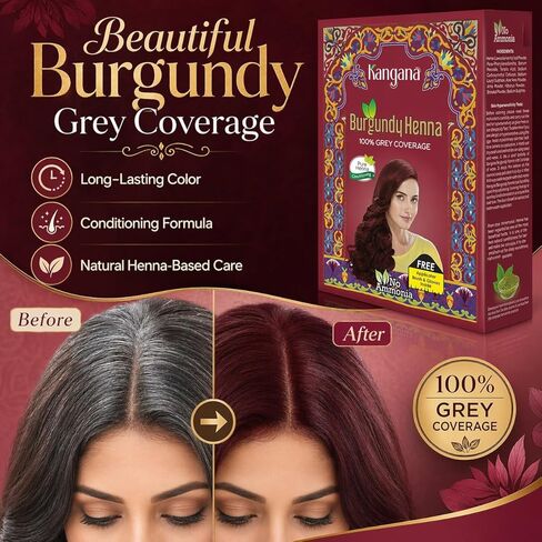 Burgundy Henna Powder for 100% Grey Coverage - Natural Henna Powder for Hair Dye/Color - 5 pouches inside- Total 50g (1.8 Oz) in Saudi Arabia