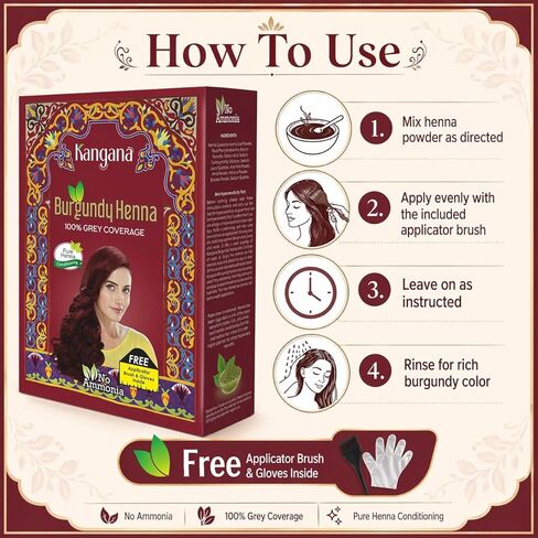Burgundy Henna Powder for 100% Grey Coverage - Natural Henna Powder for Hair Dye/Color - 5 pouches inside- Total 50g (1.8 Oz) in Saudi Arabia