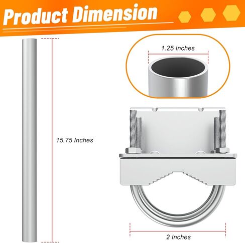 Antenna Pole Mount Accessory with Double U-Bolts, Outdoor Antenna Mast Mount Bracket for Weather Station, Yagi, Signal Booster and Expansion Kit Installation (Pole Length 15 3/4" and OD 1 1/4") in Kuwait