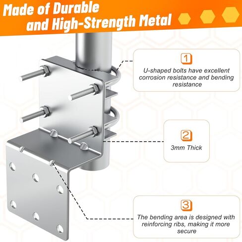 Antenna Pole Mount Accessory with Double U-Bolts, Outdoor Antenna Mast Mount Bracket for Weather Station, Yagi, Signal Booster and Expansion Kit Installation (Pole Length 15 3/4" and OD 1 1/4") in Kuwait