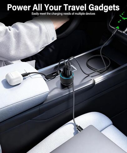GaRhomxy 66W USB C Car Charger Fast Charging, 3-Port PD PPS/QC3.0 Cigarette Lighter Adapter for iPhone 17/16/15 Pro Max, Samsung S25/S24 Super Fast Charging, iPad, Android etc, Car Phone Accessories in Kuwait
