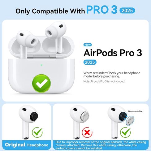 Pohgelan متوافق مع AirPods Pro الجيل الثالث من أطراف الأذن البديلة، مع فتحة لتقليل الضوضاء وشاشة مدمجة للحماية من الغبار، مع مجموعة منظف - 5 مقاسات (XXS/XS/S/M/L) - أزرق in Kuwait