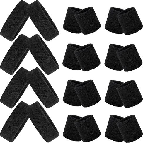 24 Pieces 80s Neon Sweatbands Set, Include 8 Sports Headbands and 16 Sweat Wristbands Elastic Athletic Sweat Bands Bulk for Man Woman 80s Party in Saudi Arabia