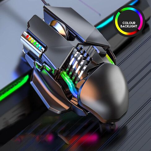 ماوس ألعاب سلكي، ميكانيكي RGB بدقة 12800 نقطة في البوصة، تعديل قابل للسحب، RGB USB أسود، أزرار 6D للألعاب، ماوس سلكي للألعاب، إضاءة ديناميكية مريحة لألعاب الكمبيوتر in Kuwait