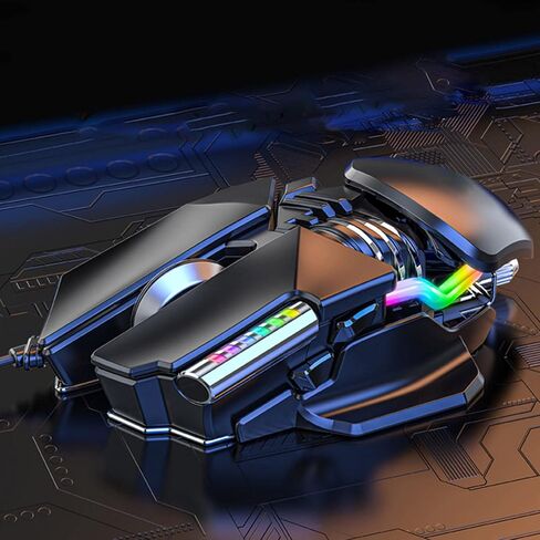 ماوس ألعاب سلكي، ميكانيكي RGB بدقة 12800 نقطة في البوصة، تعديل قابل للسحب، RGB USB أسود، أزرار 6D للألعاب، ماوس سلكي للألعاب، إضاءة ديناميكية مريحة لألعاب الكمبيوتر in Kuwait
