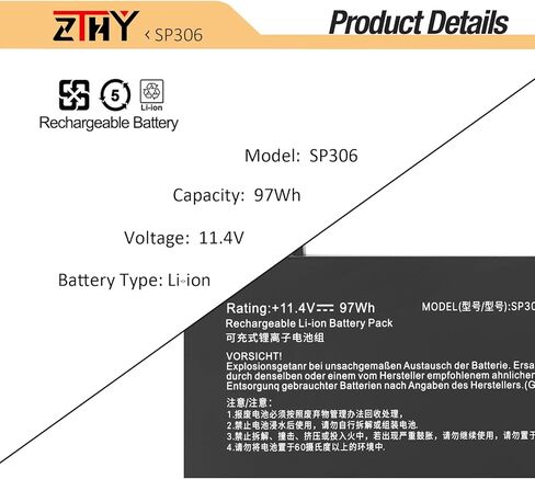 ZTHY 97Wh SP306 Laptop Battery Replacement for Siemens Simatic Field PG M6 Series 3INR19/65-3 11.4V 9-Cell in Kuwait