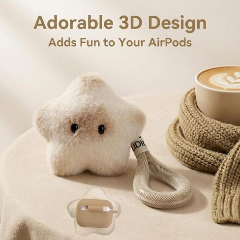 حافظة فاخرة على شكل نجمة متوافقة مع AirPods Pro 3 (2025)، غطاء ناعم غامض مع حبل لـ AirPods Pro الجيل الثالث، متدرج بيج، غطاء سماعات أذن بتصميم قذيفة متكاملة من Kawaii Star مع سدادة غبار in Kuwait