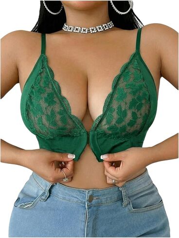 Makemechic Women's Plus Size Bra Ploral Lace Bralettes Sexy Bras Deep V Front Front Closure in Saudi Arabia