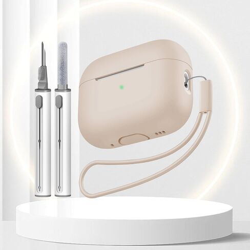 متوافق مع حافظة Airpods Pro 2، حافظات حماية من السيليكون الناعم مع مجموعة منظف وحبل متوافق مع الجيل الثاني من AirPod Pro، شاشة LED أمامية - أخضر زيتوني in Kuwait
