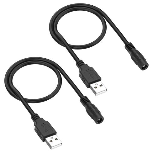 كابل شحن محول USB 2.0 A إلى DC 5.5x2.1 مم من MEIRIYFA، DC5521 أنثى إلى USB نوع A ذكر سلك شحن الطاقة لأجهزة الكمبيوتر المحمول وهواتف الكمبيوتر ومشغل DVD-2 قطعة (0.3 متر، أسود) in Kuwait