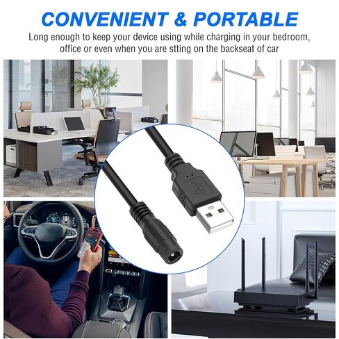كابل شحن محول USB 2.0 A إلى DC 5.5x2.1 مم من MEIRIYFA، DC5521 أنثى إلى USB نوع A ذكر سلك شحن الطاقة لأجهزة الكمبيوتر المحمول وهواتف الكمبيوتر ومشغل DVD-2 قطعة (0.3 متر، أسود) in Kuwait