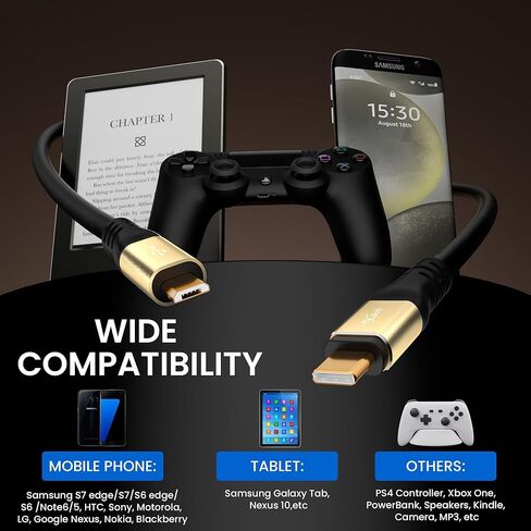 كابل Micro USB بطول 15 قدم، كابل USB 2.0 C طويل جدًا إلى سلك Micro يدعم الشحن ونقل البيانات، استبدال سلك شاحن Kindle وPS4، كابل هاتف Android لهاتف Samsung Galaxy S7 Edge S6 S5 والمزيد in Kuwait