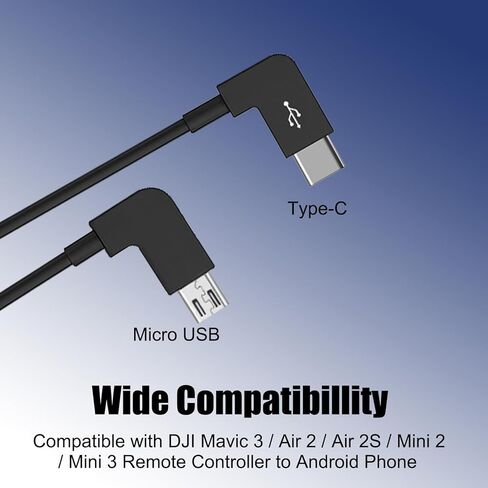 كابل USB من النوع C إلى Micro USB بزاوية قائمة 90 درجة 30 سم، متوافق مع DJI Mavic 3 / Air 2 / Air 2S / Mini 2 / Mini 3 وحدة التحكم عن بعد إلى هاتف Android، الشحن السريع ونقل البيانات، 11.8 بوصة in Kuwait