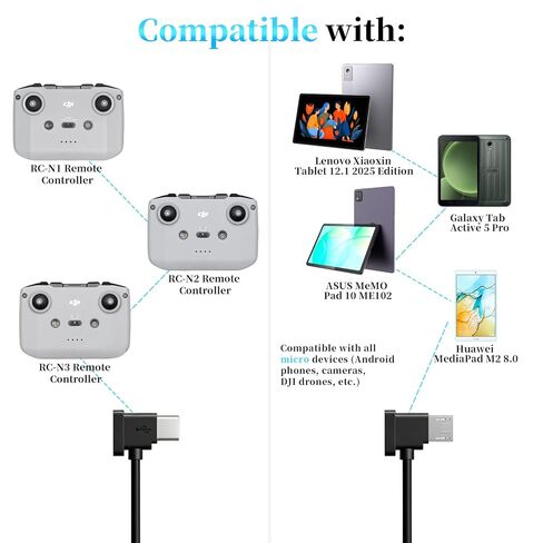 2 Pack Micro USB to USB-C 1ft/30cm Data Cable for DJI Spark/Mavic Pro/Mavic Mini 1st & SE/Mavic 2 Series/Mavic Air 1st Drone Controller iPhone 17/16/16e/15 Pro Max (Micro USB to Type C) in Kuwait