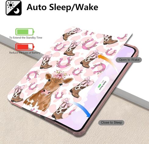 Floral Highland Cow Cowgirl Case for iPad 7th/8th/9th Generation (2019/2020/2021) 10.2" with Trifold Stand Leather Cover, Auto Sleep/Wake, TPU Back Case with Pencil Holder for Girls & Women in Saudi Arabia