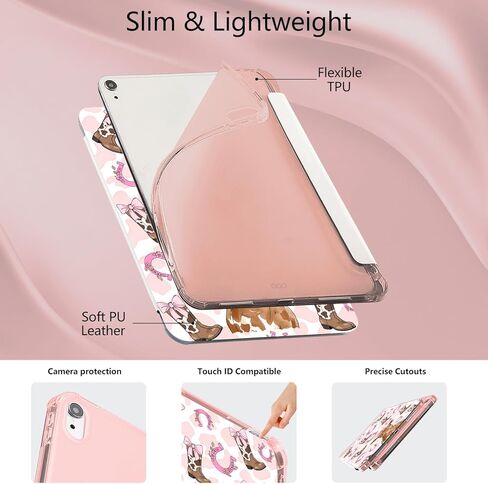 Floral Highland Cow Cowgirl Case for iPad 7th/8th/9th Generation (2019/2020/2021) 10.2" with Trifold Stand Leather Cover, Auto Sleep/Wake, TPU Back Case with Pencil Holder for Girls & Women in Saudi Arabia