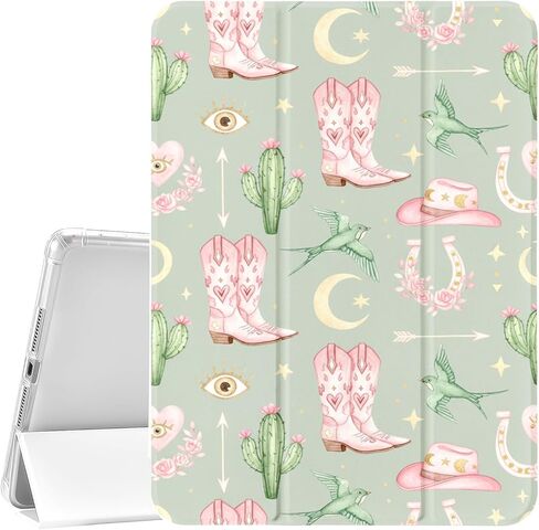 Floral Highland Cow Cowgirl Case for iPad 7th/8th/9th Generation (2019/2020/2021) 10.2" with Trifold Stand Leather Cover, Auto Sleep/Wake, TPU Back Case with Pencil Holder for Girls & Women in Saudi Arabia