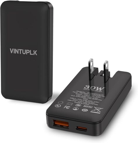 كتلة شاحن USB C مسطحة 30 وات (محول طاقة مزدوج المنفذ) مع تقنية GaN، تصميم قابس رفيع للغاية وقابل للطي مناسب للسفر، شحن سريع لهاتف Galaxy S25 Ultra/S24، iPhone 17/16 Pro/15/14، والمزيد، أسود in Kuwait