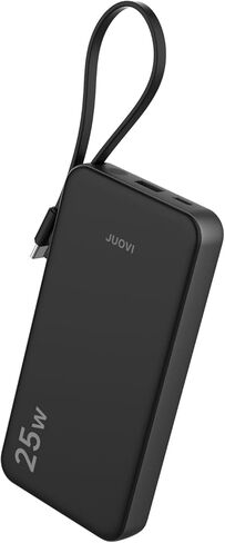 JUOVI 25w Portable Charger 10000mAh Power Bank with Built-in USB C Cable, Battery Pack Charger Portable LED Display Tavel Essential Phone Charger Compatible with iPhone 17/16/15 Series, Samsung, iPad in Saudi Arabia