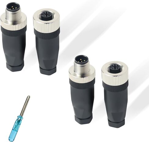M12 5 Pin Aviation Connector, Panel Mount Socket Plug Male Female, IP67 Waterproof Circular Connector, Gold-Plated Copper Contacts, PG7, 4 Sets in Kuwait