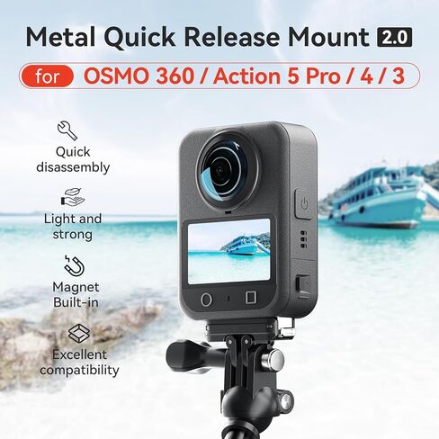 حامل محول مغناطيسي سريع الفك لملحقات DJI Osmo Action 5 Pro، دعامة توسيع من سبائك الألومنيوم قابلة للطي بشقين مع حامل قاعدة معدنية ملولبة 1/4 بوصة لـ DJI Osmo 360/Action 4/3 in Kuwait