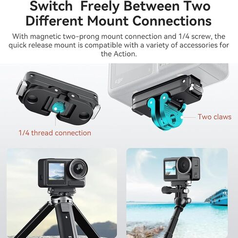 حامل محول مغناطيسي سريع الفك لملحقات DJI Osmo Action 5 Pro، دعامة توسيع من سبائك الألومنيوم قابلة للطي بشقين مع حامل قاعدة معدنية ملولبة 1/4 بوصة لـ DJI Osmo 360/Action 4/3 in Kuwait