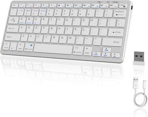 Wireless Bluetooth Keyboard, Stainless Steel 2.4G BT Keyboard for Windows/Android/iOS, Ultra-Thin 78 Keys, Rechargeable, Quiet Typing, Type-C USB, for Laptop/Desktop/Smart TV/PC, Grey Black in Kuwait