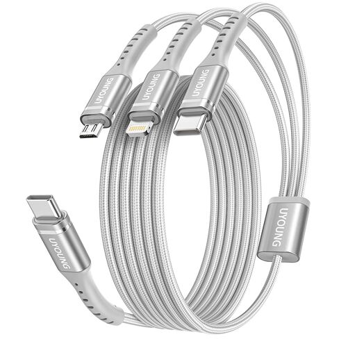 كابل شحن USB C متعدد 10أقدام 2 حزمة، كابل شحن طويل 3 في 1 شاحن عالمي مضفر، أسلاك شحن متعددة مع نوع C، Micro USB ومنافذ Lightning لهواتف iPhone 17/16/15/الهواتف المحمولة والمزيد in Kuwait
