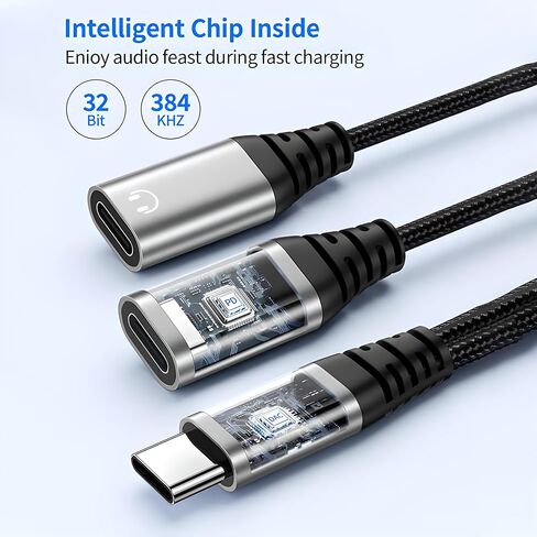 كابل شحن USB C، محول صوت وشحن 2 في 1 USB C، متوافق مع iPhone 16 15 Pro Max، Galaxy S24 S23 S22، Pixel 9 8 7، iPad Pro، أجهزة الكمبيوتر المحمولة والأجهزة اللوحية، محول USBc، USBC Dongle in Kuwait
