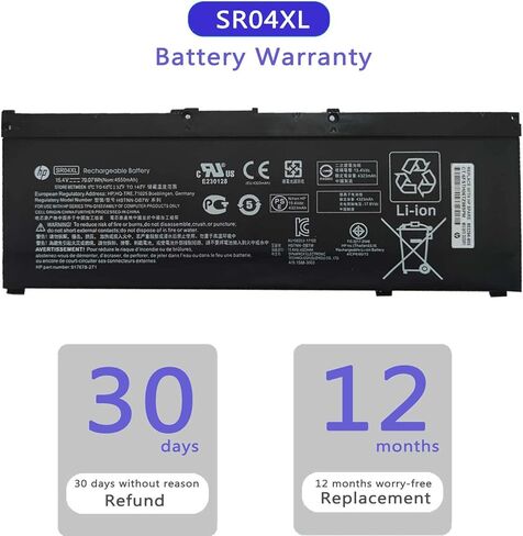 HP SR04XL L08855-855 Battery for HP Omen 15-CE0XX 15-DC0XX Series 15-CE009LA 15-CE015DX 15-DC0003LA 15-DC0051NR Pavilion 15-CB0XX 15-CX0XX 15-CB041NR 15-CX0056WM l08855-855 917678-1B1 917724-855 in Kuwait