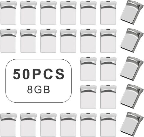 مجموعة كبيرة من 50 حزمة من محركات أقراص فلاش USB صغيرة جدًا سعة 8 جيجابايت، محركات أقراص فائقة الإبهام، محرك أقراص USB، عصا ذاكرة USB، شعار OEM، تخزين USB (فضي - 50 حزمة، 8 جيجابايت) in Kuwait