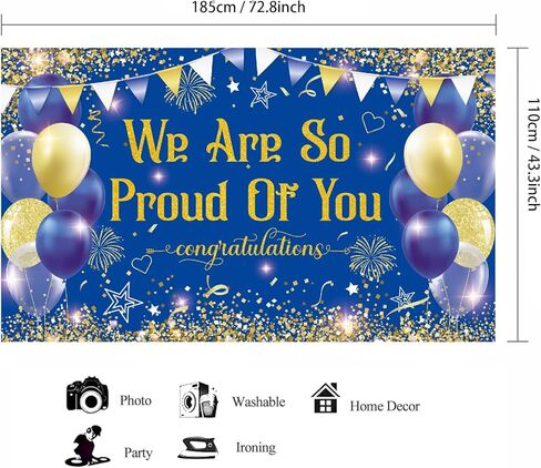 Blue Gold Congratulations We are So Proud of You Backdrop Banner Photography Background Hanging Party Supplies for Graduation Party Decorations Class of 2026 72.8 * 43.3in in Kuwait