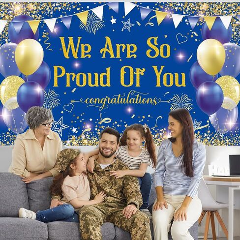 Blue Gold Congratulations We are So Proud of You Backdrop Banner Photography Background Hanging Party Supplies for Graduation Party Decorations Class of 2026 72.8 * 43.3in in Kuwait