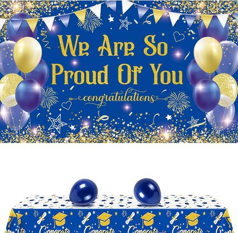 Blue Gold Congratulations We are So Proud of You Backdrop Banner Photography Background Hanging Party Supplies for Graduation Party Decorations Class of 2026 72.8 * 43.3in in Kuwait