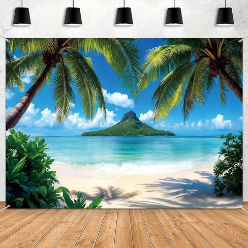 Summer Beach Backdrop Decoration Hawaiian Ocean Background Photo Banner Tropical Ocean Blue Sky Seaside Party Decor Palm Trees Luau Birthday Banner 7x5ft in Kuwait