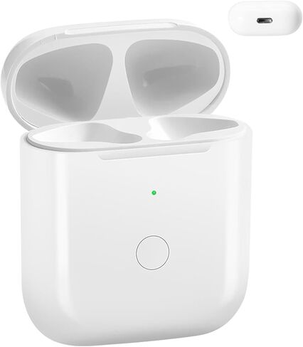 حافظة شحن لاسلكية متوافقة مع AirPods 1 & 2، بديل لعلبة شاحن AirPod مع زر مزامنة بلوتوث، بطارية شحن سريع 680 مللي أمبير في الساعة، ضوء مؤشر in Kuwait