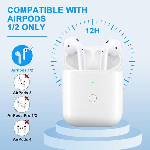 حافظة شحن لاسلكية متوافقة مع AirPods 1 & 2، بديل لعلبة شاحن AirPod مع زر مزامنة بلوتوث، بطارية شحن سريع 680 مللي أمبير في الساعة، ضوء مؤشر in Kuwait