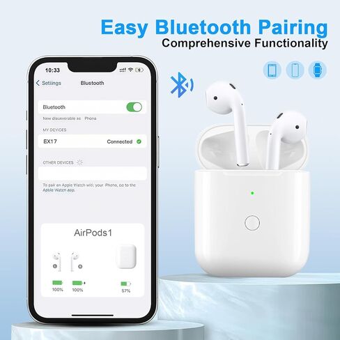 حافظة شحن لاسلكية متوافقة مع AirPods 1 & 2، بديل لعلبة شاحن AirPod مع زر مزامنة بلوتوث، بطارية شحن سريع 680 مللي أمبير في الساعة، ضوء مؤشر in Kuwait