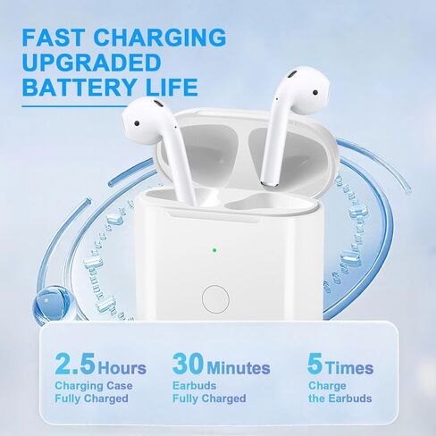 حافظة شحن لاسلكية متوافقة مع AirPods 1 & 2، بديل لعلبة شاحن AirPod مع زر مزامنة بلوتوث، بطارية شحن سريع 680 مللي أمبير في الساعة، ضوء مؤشر in Kuwait
