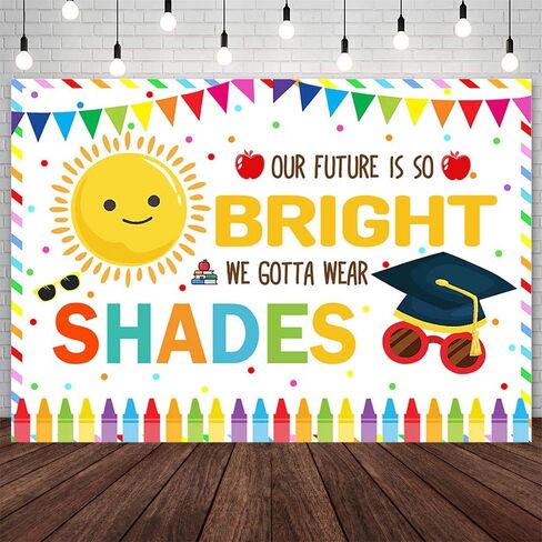 AIBIIN 7x5ft Preschool Kindergarten Graduate Backdrop Our Future is So Bright We Gotta Wear Shades Photography Background Class of 2026 Congratulate Graduation Party Decorations Banner in Kuwait