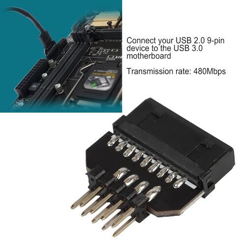 محول فاصل اللوحة الأم USB USB 2.0 9P إلى 3.0 19P، ناقل حركة 480 ميجابت في الثانية، قابس أنثى بلاستيكي أسود لتوسيع شريط إضاءة مروحة المضيف in Kuwait