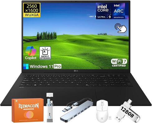 LG Gram 17 Touchscreen Professional Laptop, Copilot+ PC, Intel Ultra 9 288V, Intel Arc Graphics, 17" WQXGA 320 nits Display, 32GB RAM, 4TB SSD, Backlit KB, Windows 11 Pro, Wi-Fi 7, w/Accessories in Kuwait